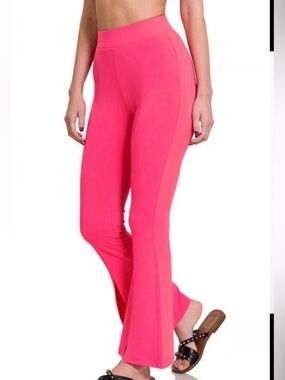 Zenana Pink High Rise Fit & Flare Pants w/ Front Slit - Size Small - NEW!